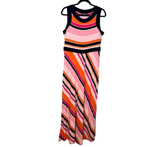 Lands End Sleeveless Maxi Dress Size M Stripe Multicolor Side Slit Long - Picture 2 of 8
